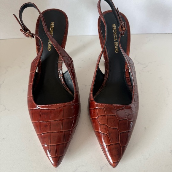 New Veronica Beard Callie Pointed Toe Slingback Pump croc embossed sepia Size:6 - Picture 2 of 5